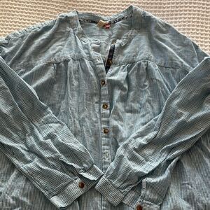 Pilcro women’s blue white striped button down, mandarin collar